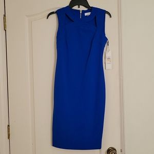 Calvin Klein front cut out blue formal knee length